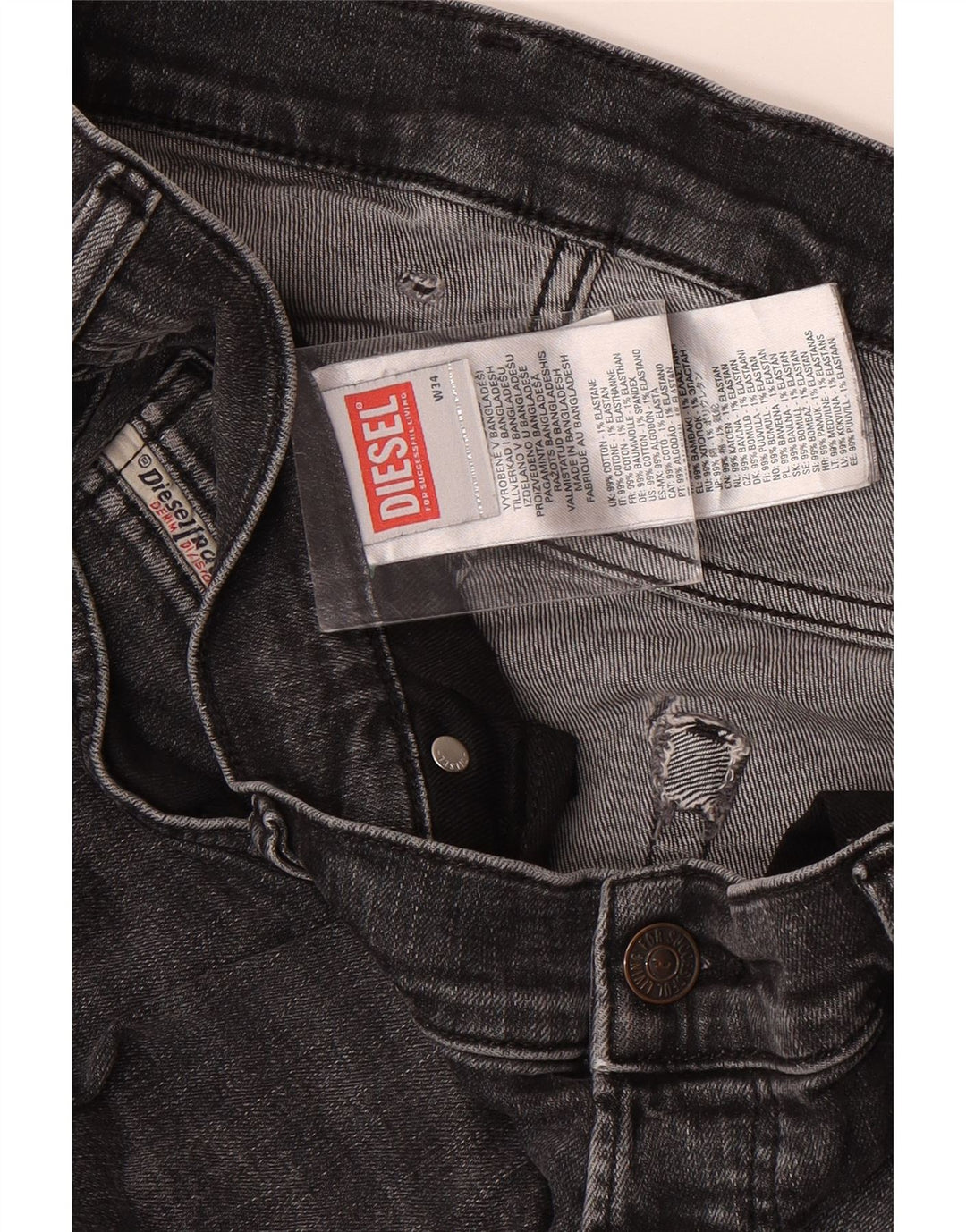Diesel Vaqueros ajustados para hombre W34 L33 Algodón gris