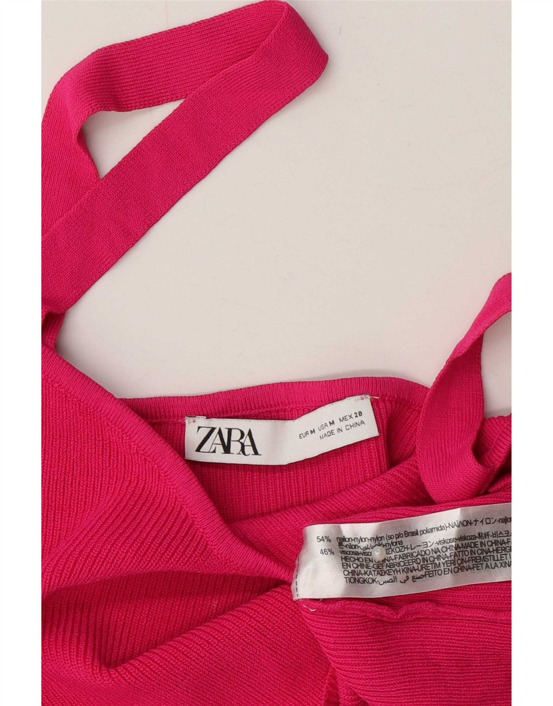 Zara Top corto de punto para mujer UK 42 Nylon rosa mediano