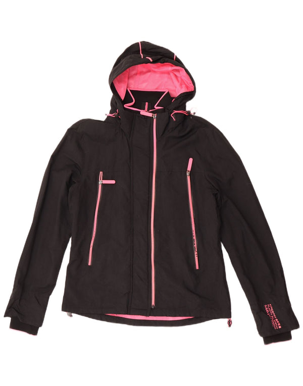 Superdry Chaqueta impermeable con capucha para mujer, talla 44, nailon negro grande
