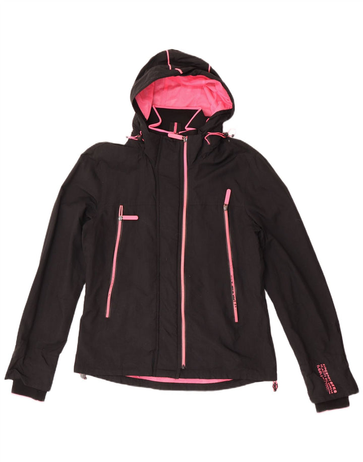 Superdry Chaqueta impermeable con capucha para mujer, talla 44, nailon negro grande