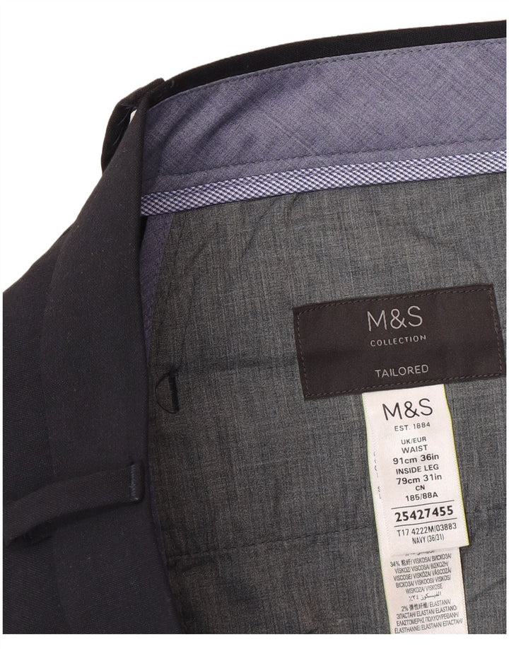 Marks & Spencer Pantalones de traje ajustados a medida para hombre W36 L31 Azul marino