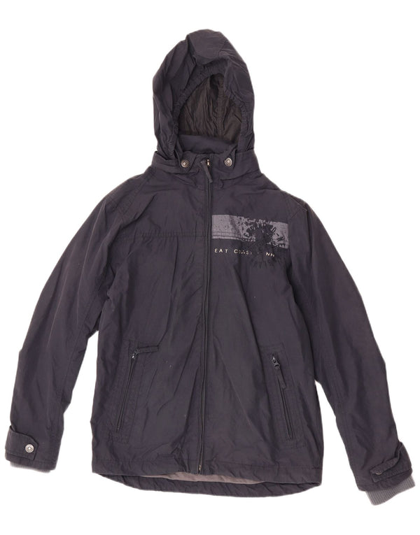 Timberland Chaqueta cortavientos con capucha gráfica para hombre UK 36 Small Azul marino
