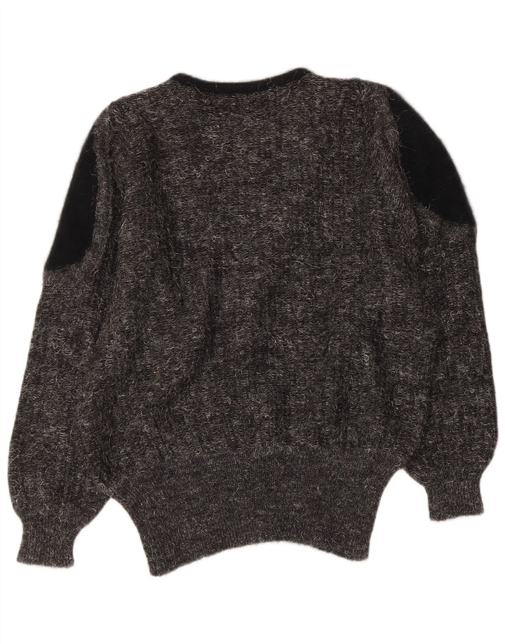 VINTAGE Jersey con cuello en V para mujer IT 44 Bloque de color gris medio