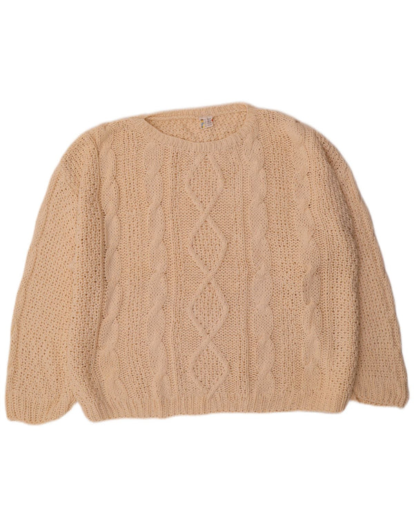 Vintage mujeres de gran tamaño barco cuello jersey suéter UE 36/38 pequeño blanco apagado