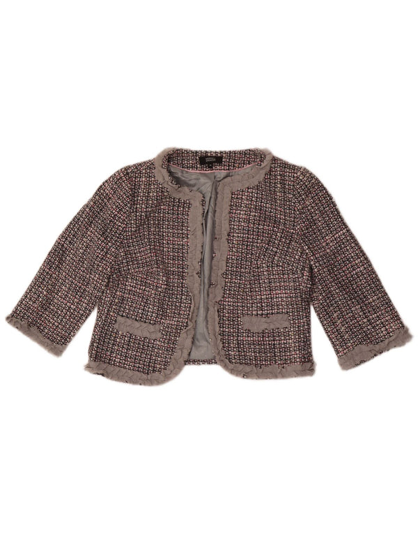 Marks & Spencer Womens 3/4 Sleeve Bolero Jacket UK 14 Medium Grey Check