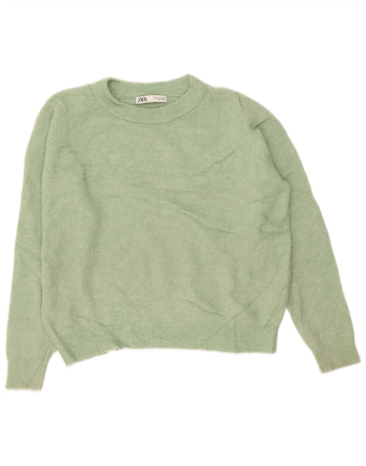 Zara Mujer Jersey De Cuello Redondo De Gran Tamaño UK 44 Nylon Verde Mediano