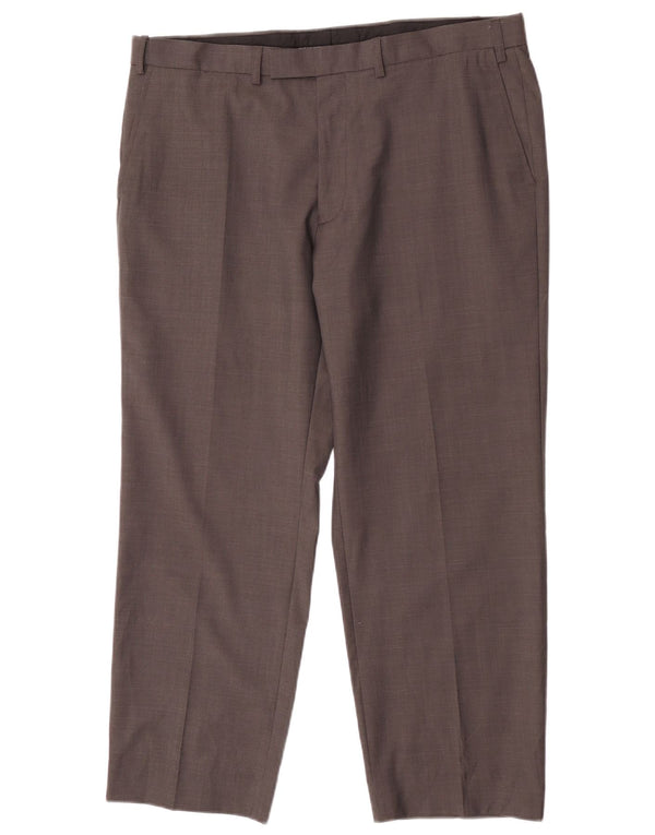 Marks & Spencer Pantalón de traje de corte regular para hombre W36 L29 Lana marrón