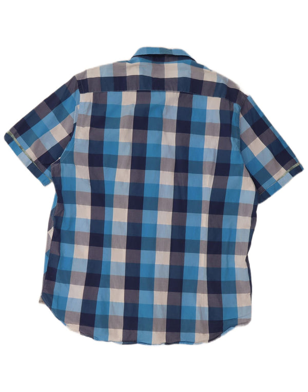 Ted Baker Camisa de manga corta para hombre Talla 6 2XL Algodón a cuadros azul