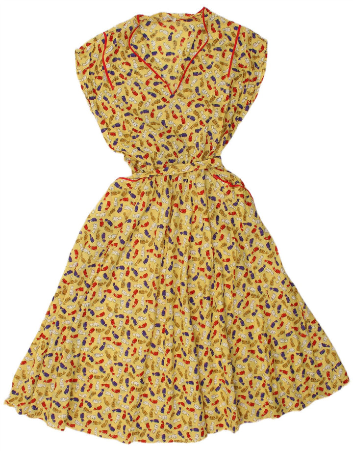Vintage mujer patrón abstracto maxi vestido IT 46 amarillo grande