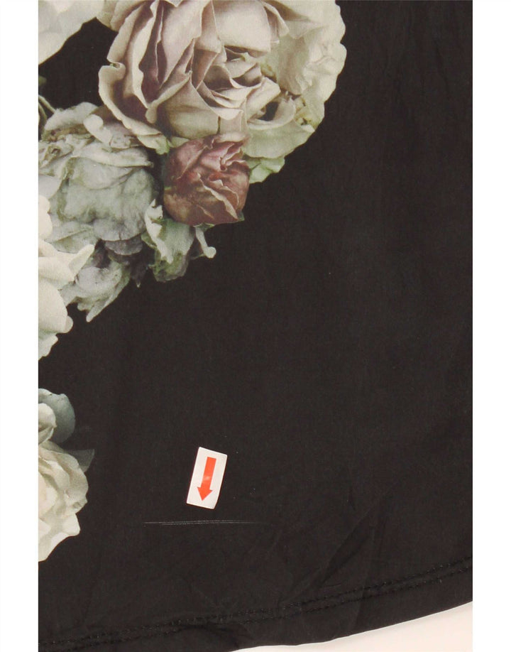Zara Mujer Top Gráfico Manga 3/4 UK 42 Mediano Negro Floral