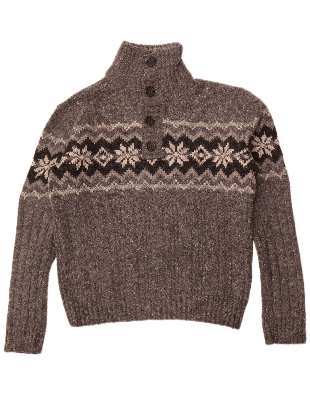Marks & Spencer Suéter tipo jersey con cuello y botones para hombre, talla grande, lana gris Fair Isle