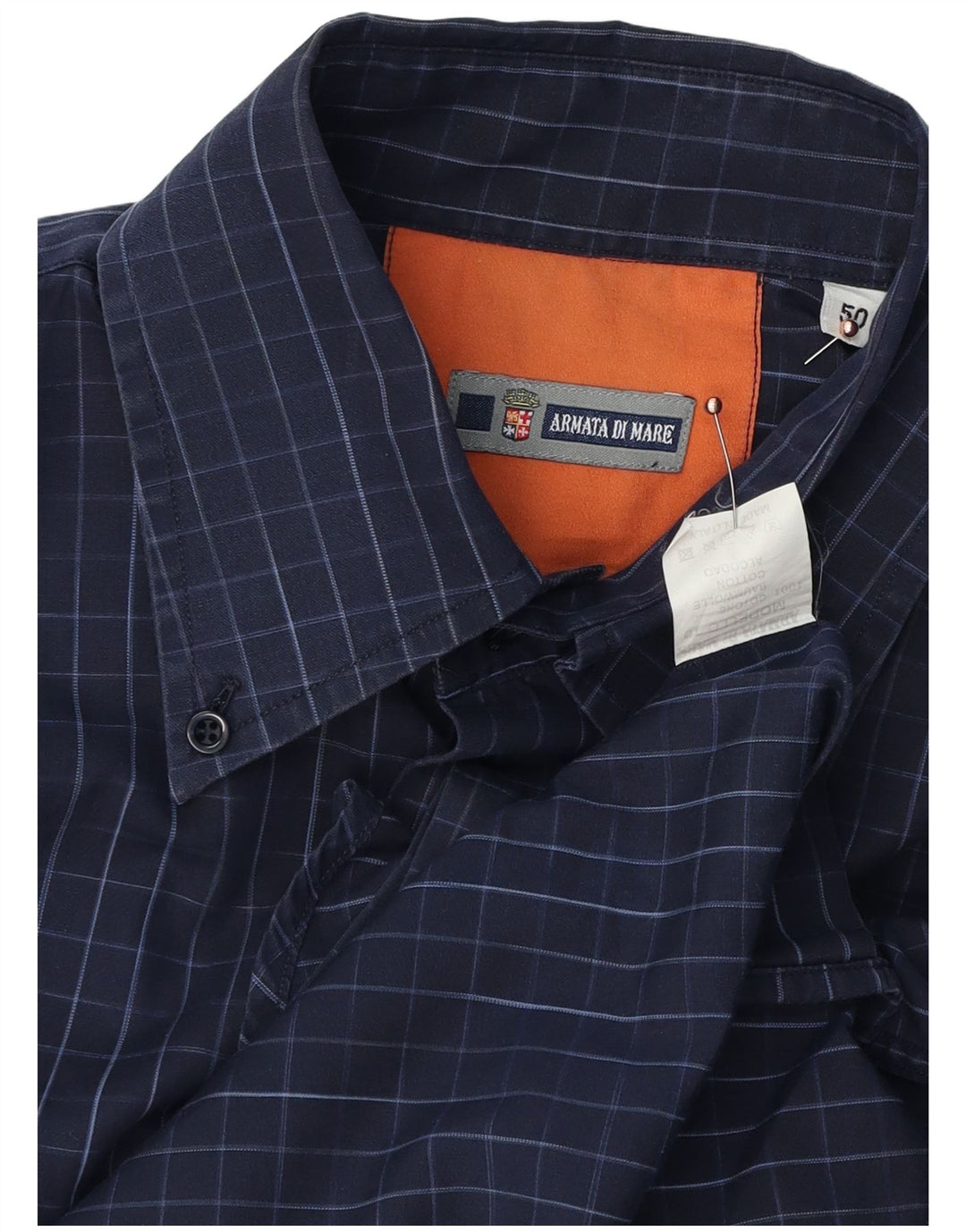 ARMATA DI MARE Camisa Hombre IT 50 Medium Azul Marino Cuadros Algodón