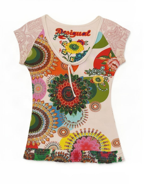 Desigual Camiseta gráfica para mujer Top UK 12 Medium Multicolor Floral