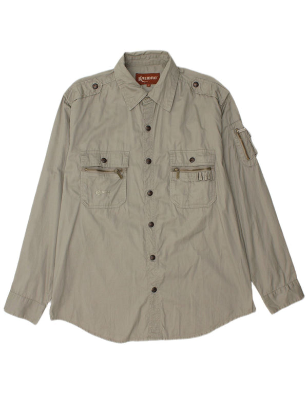 Vintage hombres camisa militar grande algodón caqui