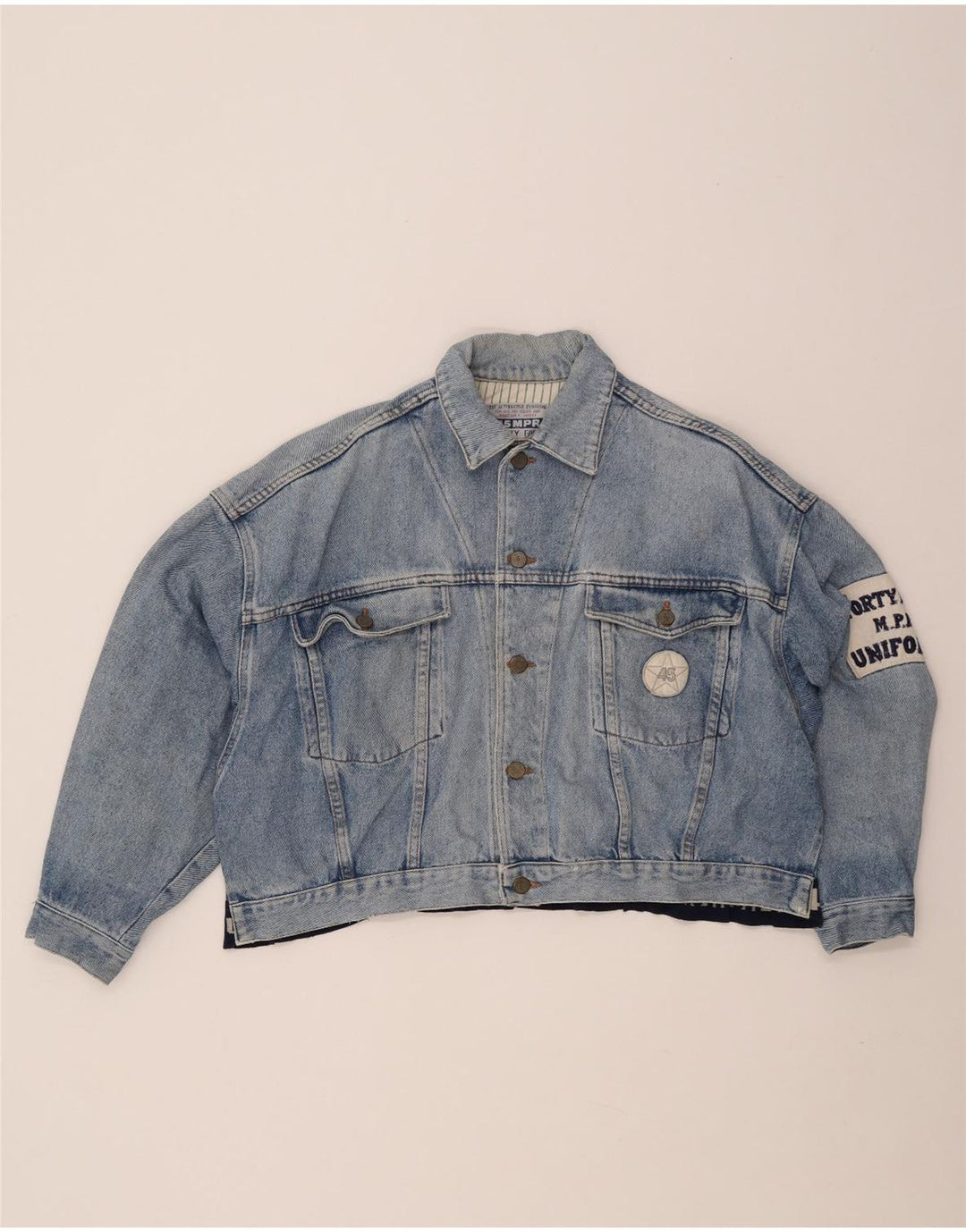 UNIFORM Chaqueta vaquera corta con gráfico para mujer Reino Unido 40 Grande Azul