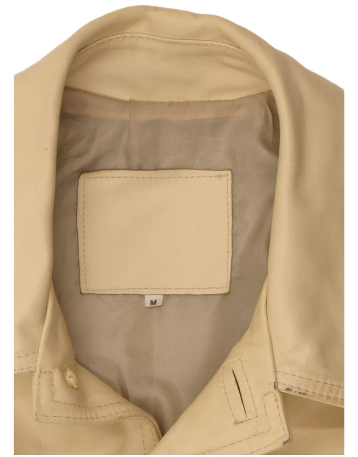 Vintage hombres chaqueta de cuero sintético Reino Unido 38 Medio Beige