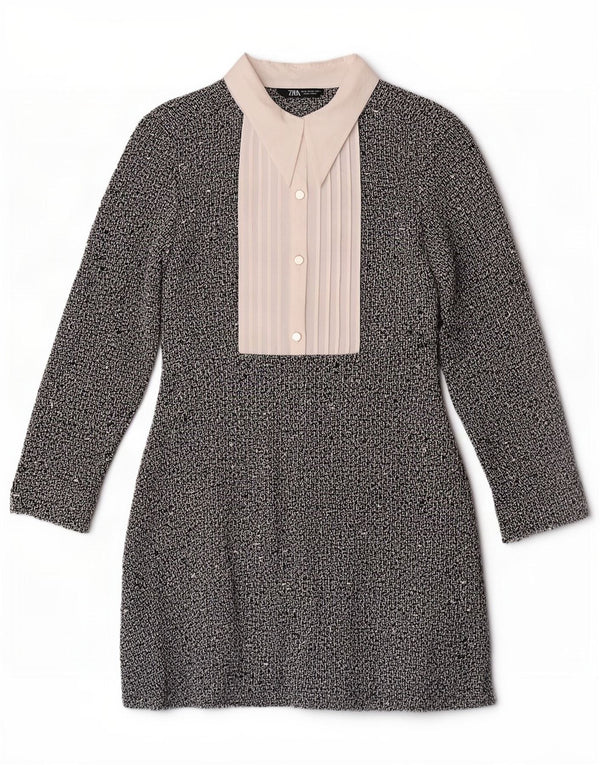 Zara Vestido tubo de manga 3/4 para mujer UK 6 XS Algodón moteado gris