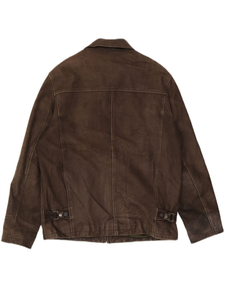 Zara Chaqueta De Cuero Para Hombre UK 38 Cuero Marrón Medio