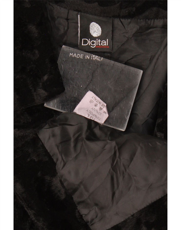 VINTAGE Chaqueta Bolero de piel sintética para mujer Reino Unido 14 Poliéster negro grande