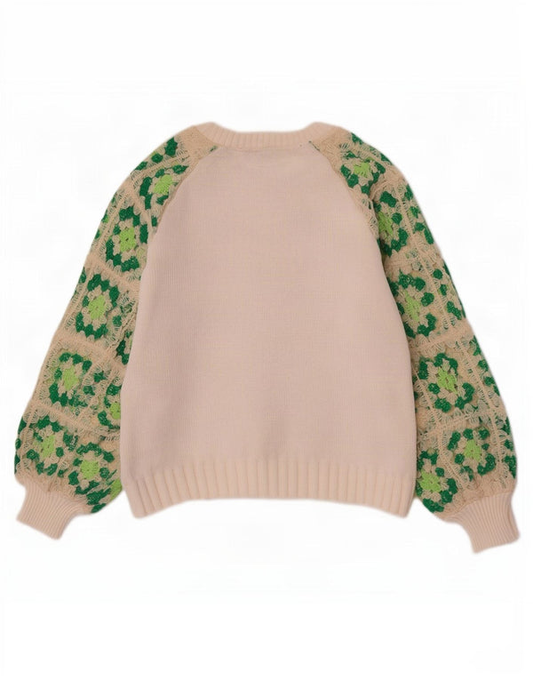 Zara - Jersey con cuello barco para mujer, talla 10, color blanco, geométrico