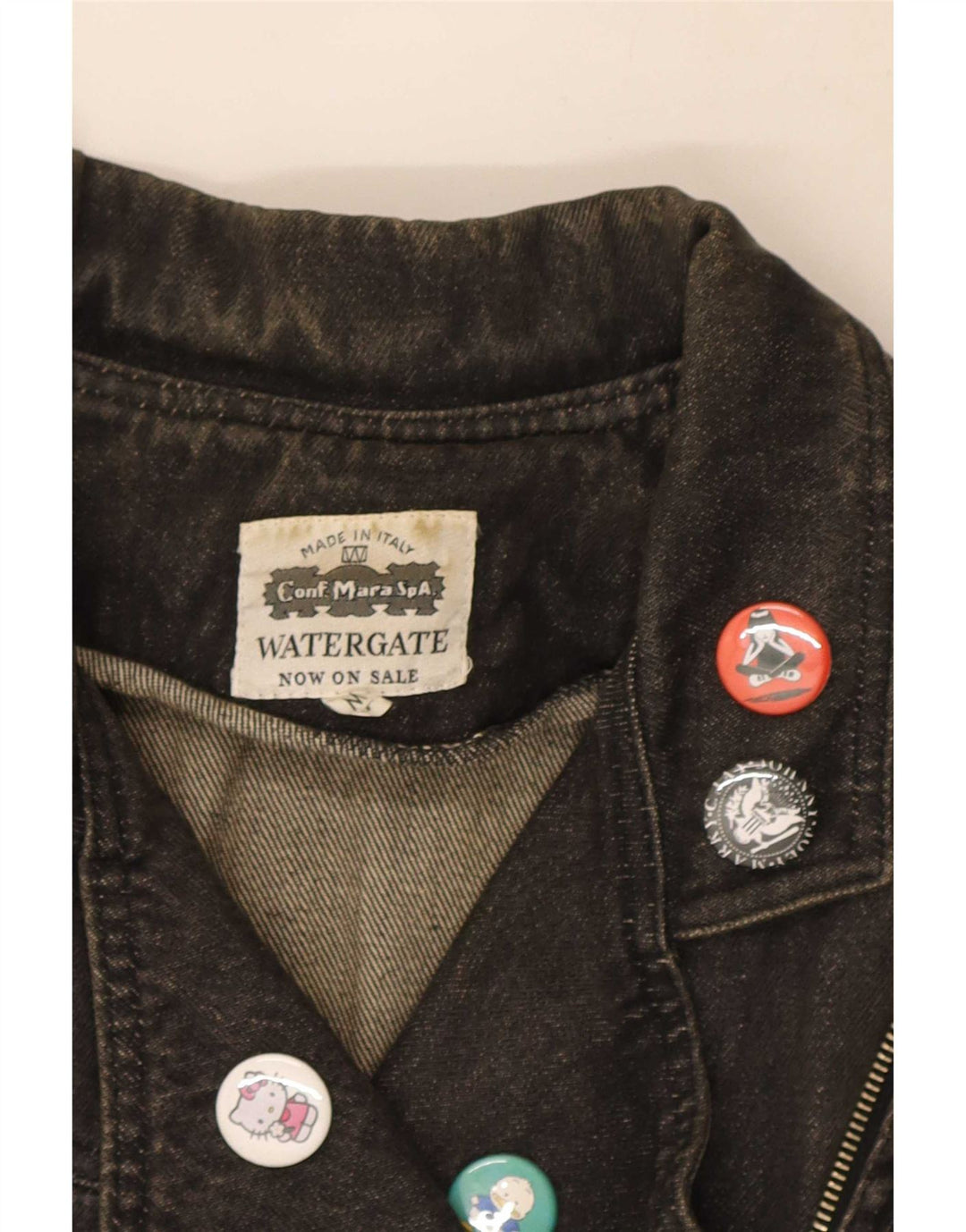 Vintage mujeres oversize crop denim biker chaqueta Reino Unido 14 algodón negro medio