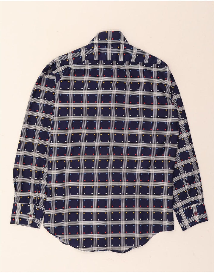 PRINCE ROMANO Mens Abstract Pattern Shirt Large Navy Blue Polyester Vintage Prince Romano and Second-Hand Prince Romano from Messina Hembry 