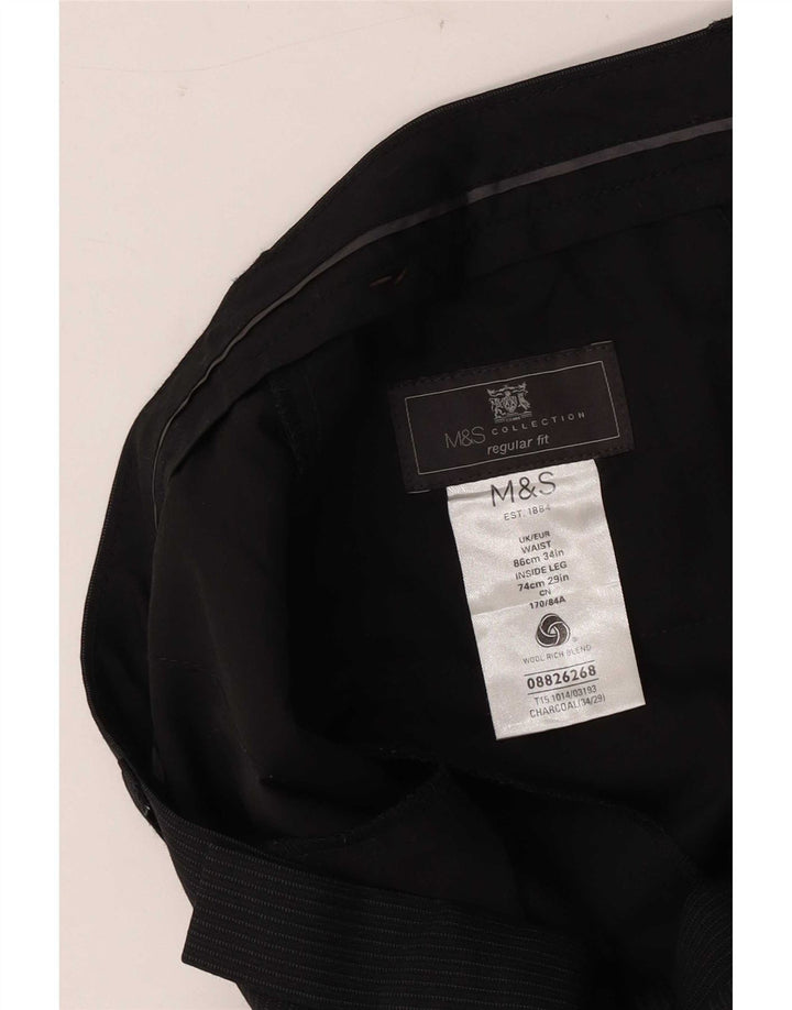 Marks & Spencer Pantalones informales de corte regular para hombre W34 L29 Lana a rayas grises