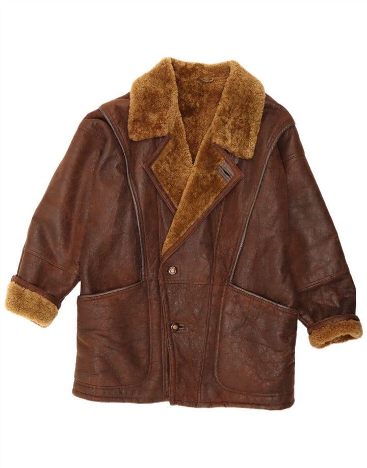 Vinci Chaqueta de piel de oveja para hombre UK 40 Large Piel de oveja marrón