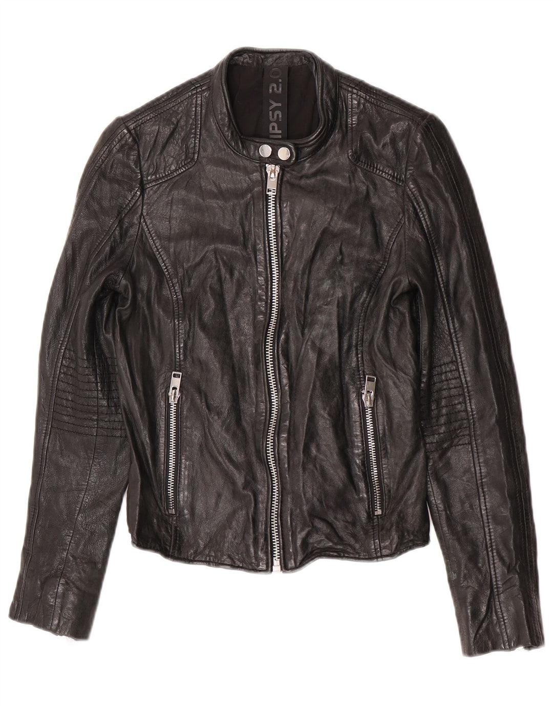 Gipsy Chaqueta de cuero para mujer UK 10 Small Black Leather