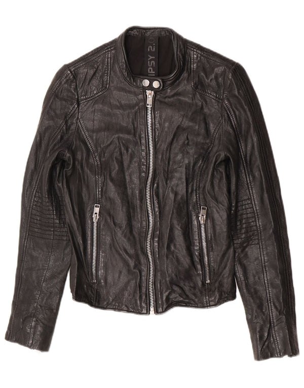 Gipsy Chaqueta de cuero para mujer UK 10 Small Black Leather