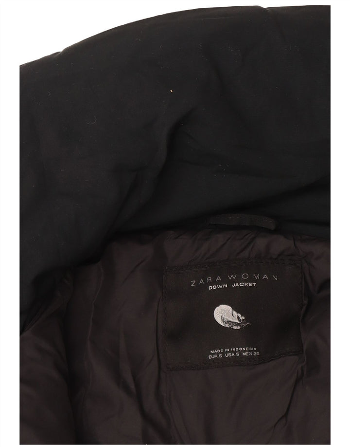 Zara Mujer Abrigo Acolchado Con Capucha UK 40 Small Azul Marino