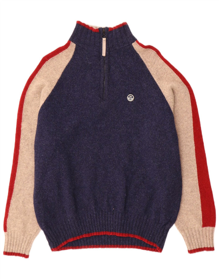 Jersey North Sails Hombre Con Cremallera Y Cuello En Lana Color Block Azul Marino Medio