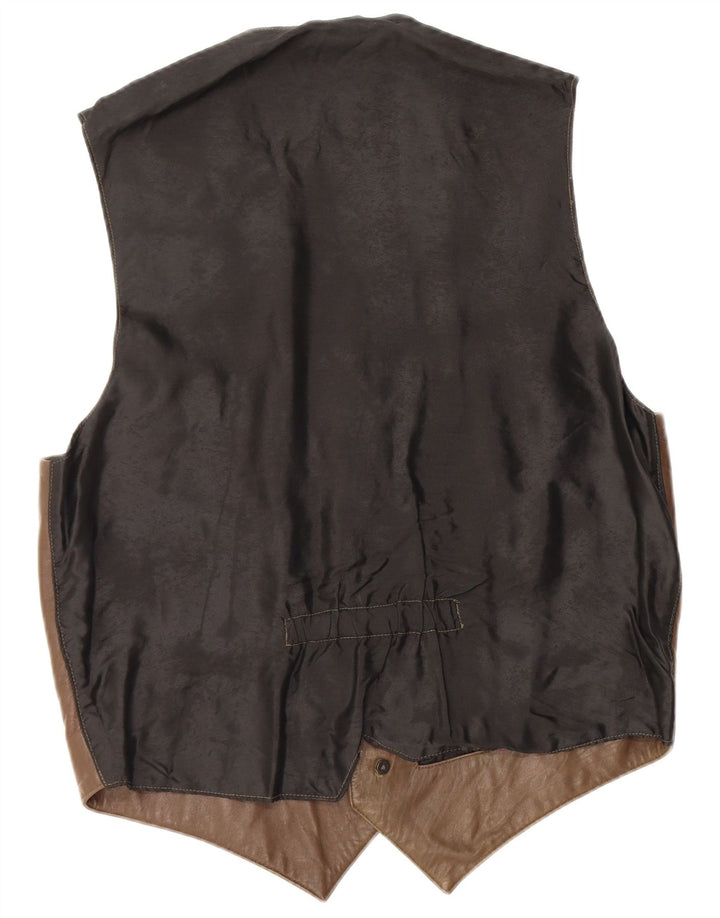 VINTAGE Mens Leather Waistcoat Medium Brown Leather