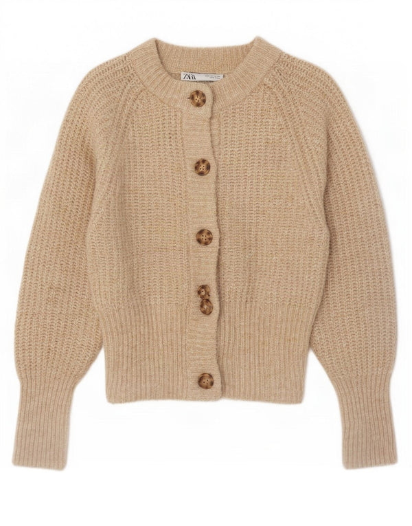 Zara Mujer Cárdigan Suéter UK 42 Medio Beige Poliéster