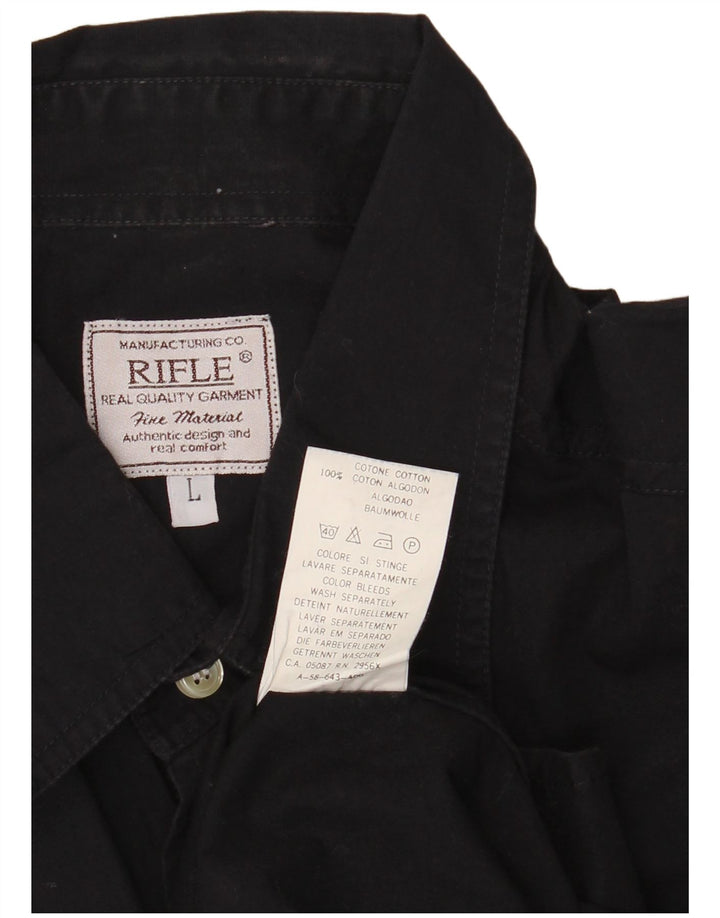 Rifle Camisa de manga corta para hombre Grande Algodón negro
