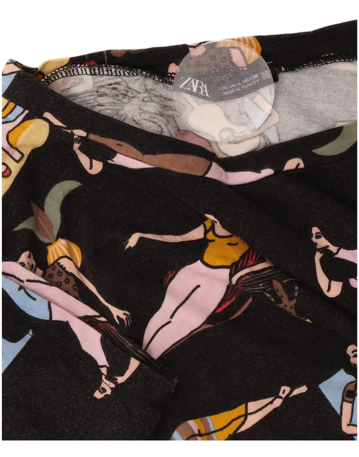 Zara Mujer Camiseta Gráfica Top UK 46 Large Negro