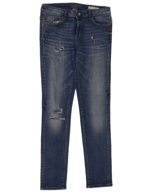 Zara Vaqueros pitillo desgastados de talle medio para mujer EU 40 Medium W30 L30 Azul
