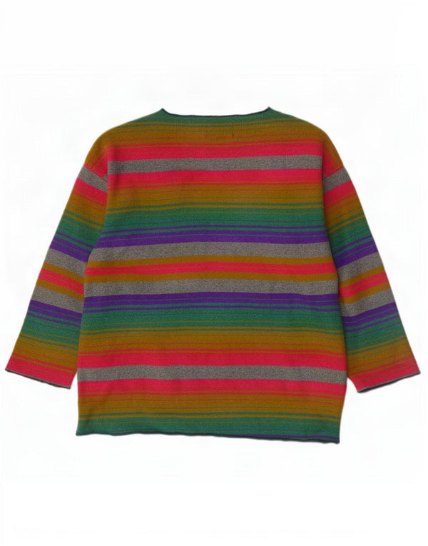 Vintage mujer V-cuello jumper suéter Reino Unido 18 XL lana a rayas multicolor