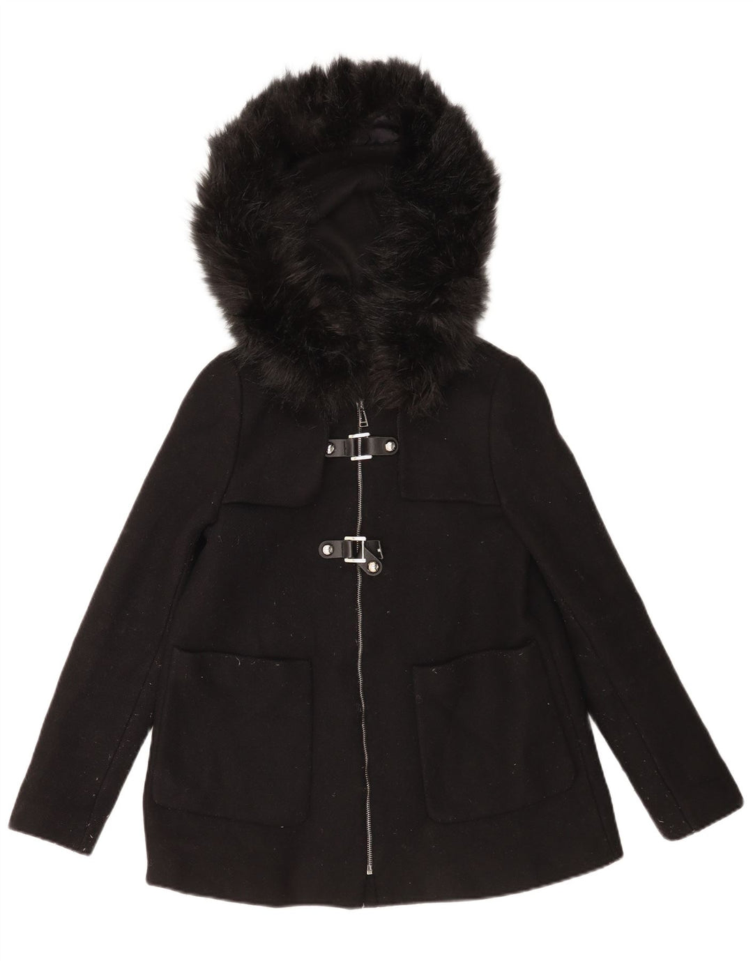 Zara Mujer Chaqueta Cortavientos Con Capucha UK 10 Small Black Wool