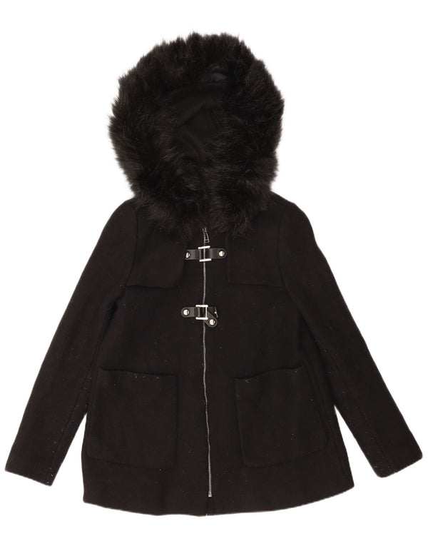 Zara Mujer Chaqueta Cortavientos Con Capucha UK 10 Small Black Wool