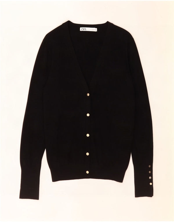 Zara Mujer Cárdigan Suéter UK 44 Grande Viscosa Negra
