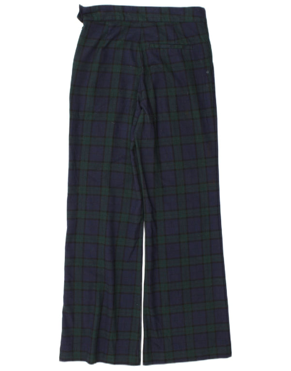 Zara Mujer Pantalón Chino De Pernera Ancha XS W24 L30 Poliéster A Cuadros Azul Marino