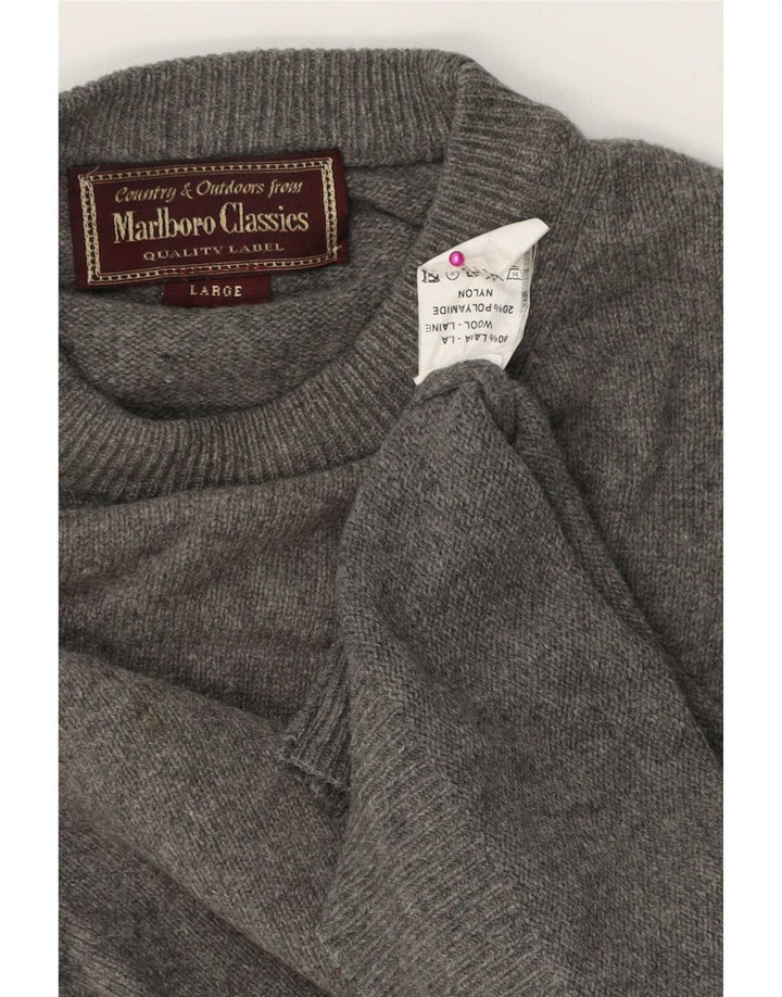 Marlboro Classics - Jersey de cuello redondo para hombre, lana gris grande