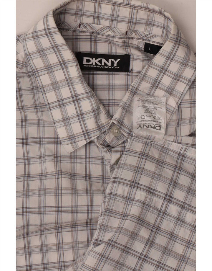 Dkny Camisa De Manga Corta Para Hombre De Algodón A Cuadros Blanco Grande