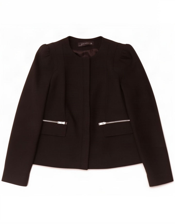 Zara Chaqueta tipo blazer con cremallera completa para mujer UK 40 Small Poliéster negro