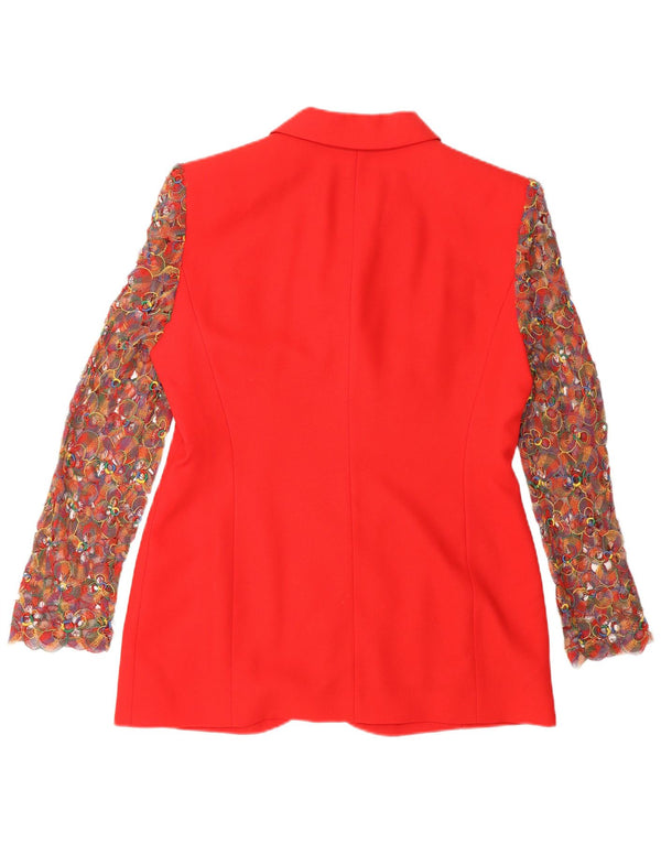 Prestige Womens 3 Button Blazer Jacket UK 14 Medium Red Floral Virgin Wool