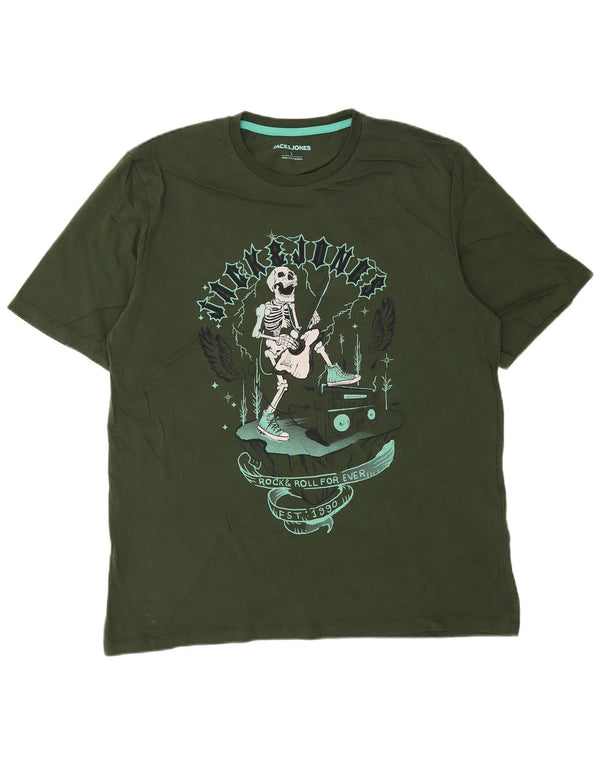 Jack & Jones Hombre Camiseta Gráfica Top Grande Algodón Verde