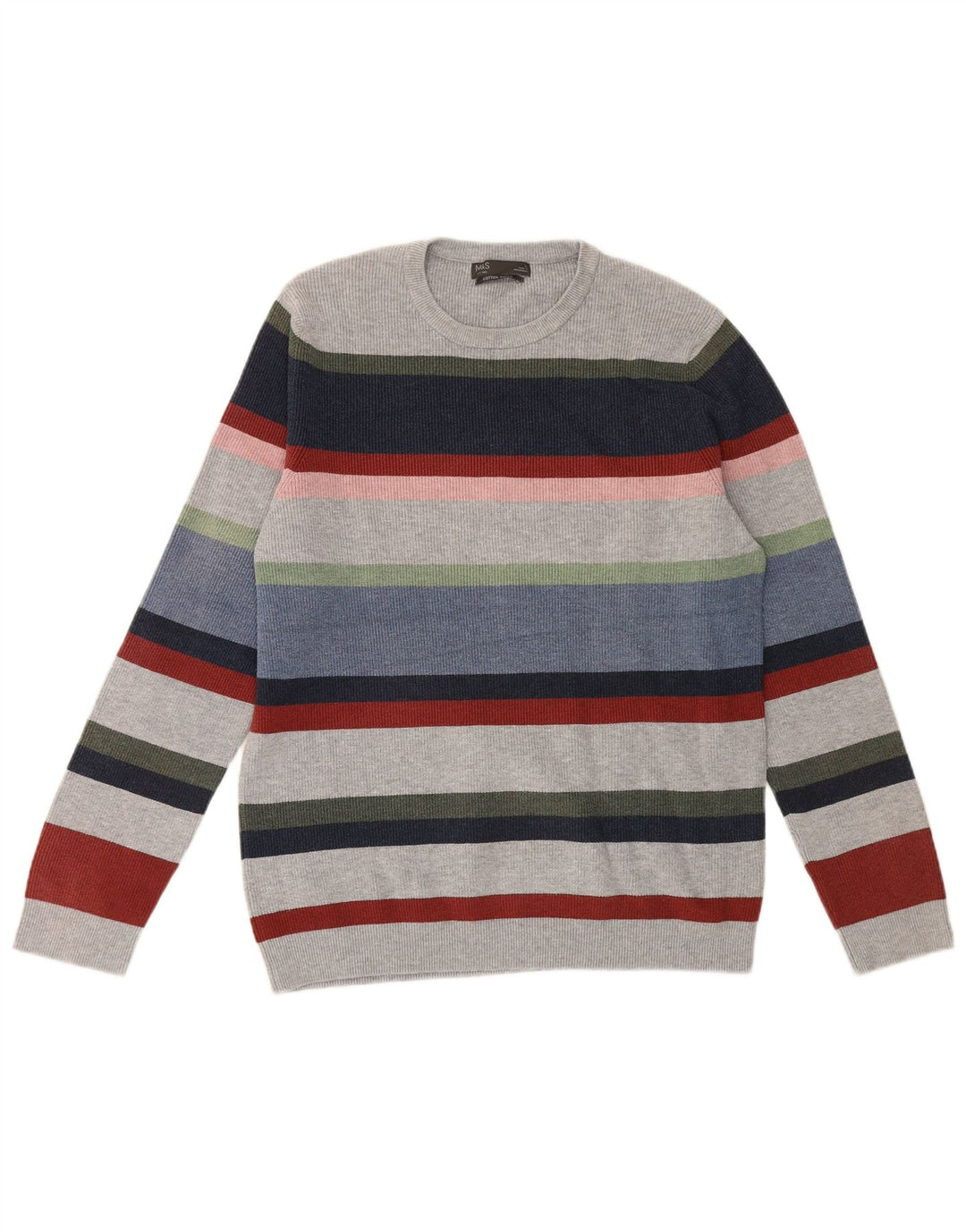 Marks & Spencer - Jersey de cuello redondo para hombre, talla grande, multicolor, a rayas