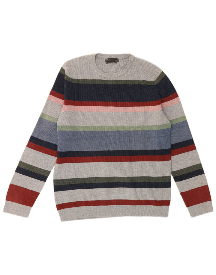 Marks & Spencer - Jersey de cuello redondo para hombre, talla grande, multicolor, a rayas