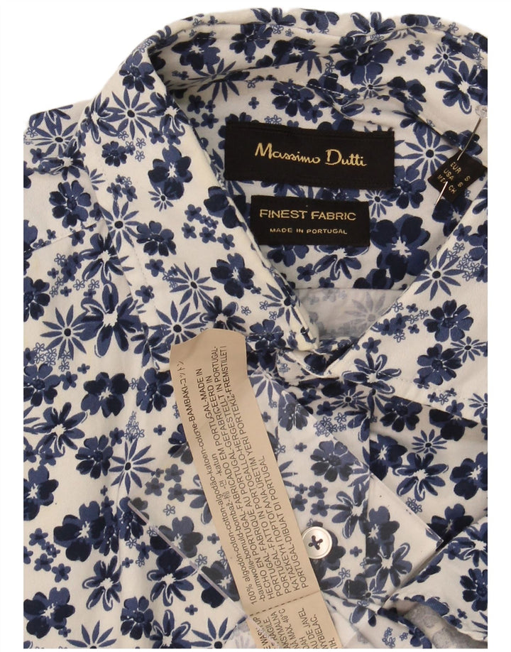 MASSIMO DUTTI Mens Shirt Small Blue Floral Cotton